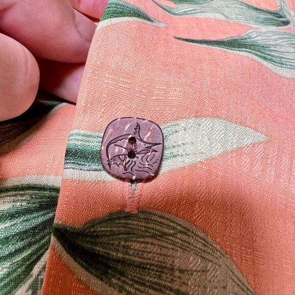 Bermuda Bay Men's Orange Green Yellow Hawaiian Floral Silk Button Up Shirt Large - Picture 7 of 7